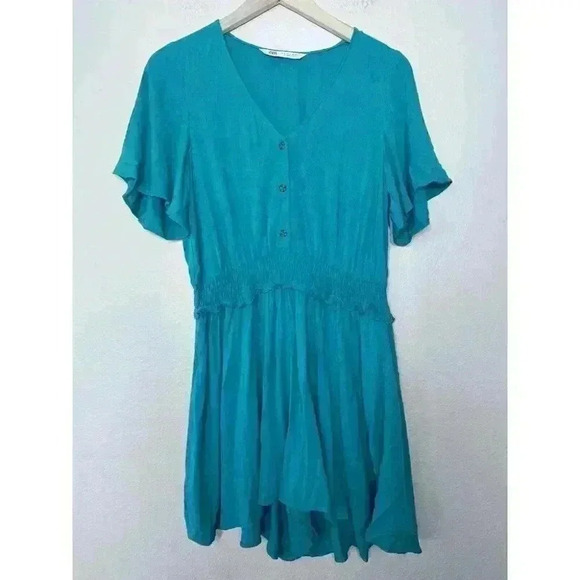 Zara Womens romper Size Small Green Short Sleeve Shorts Buttons Flowy - Picture 1 of 7